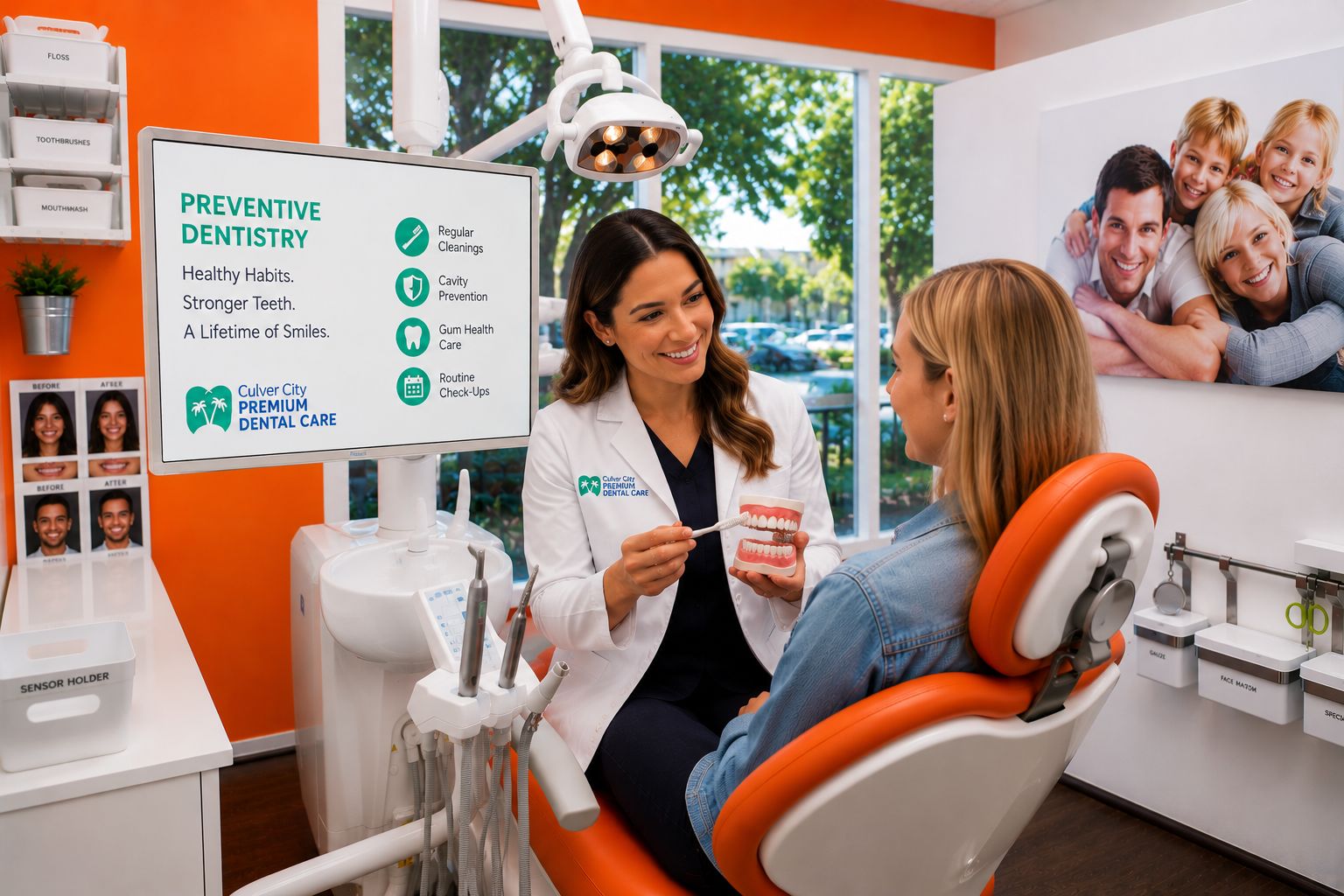 Patient receiving preventive dental care and routine dental exam