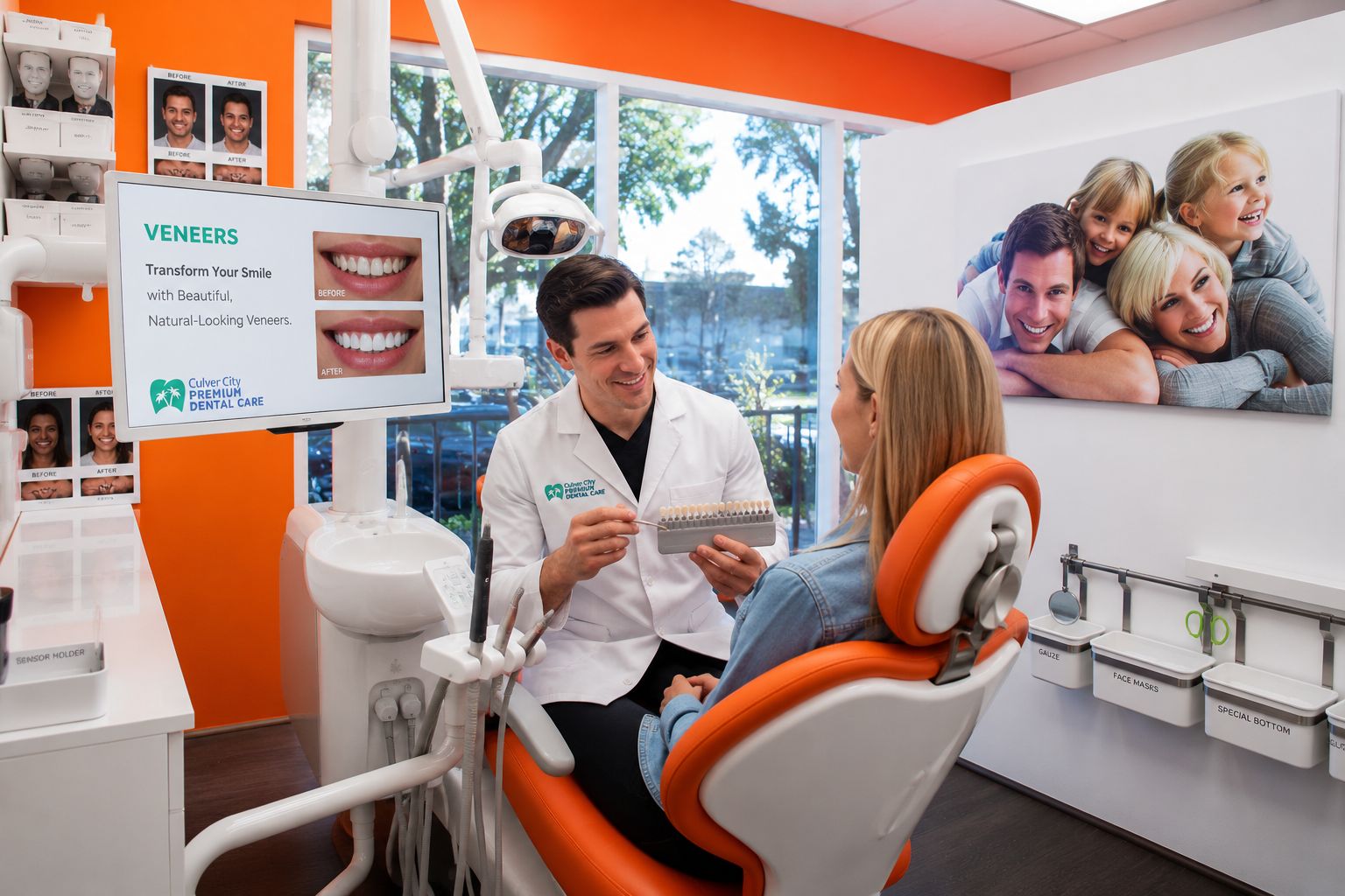 Cosmetic veneers consultation in modern dental office