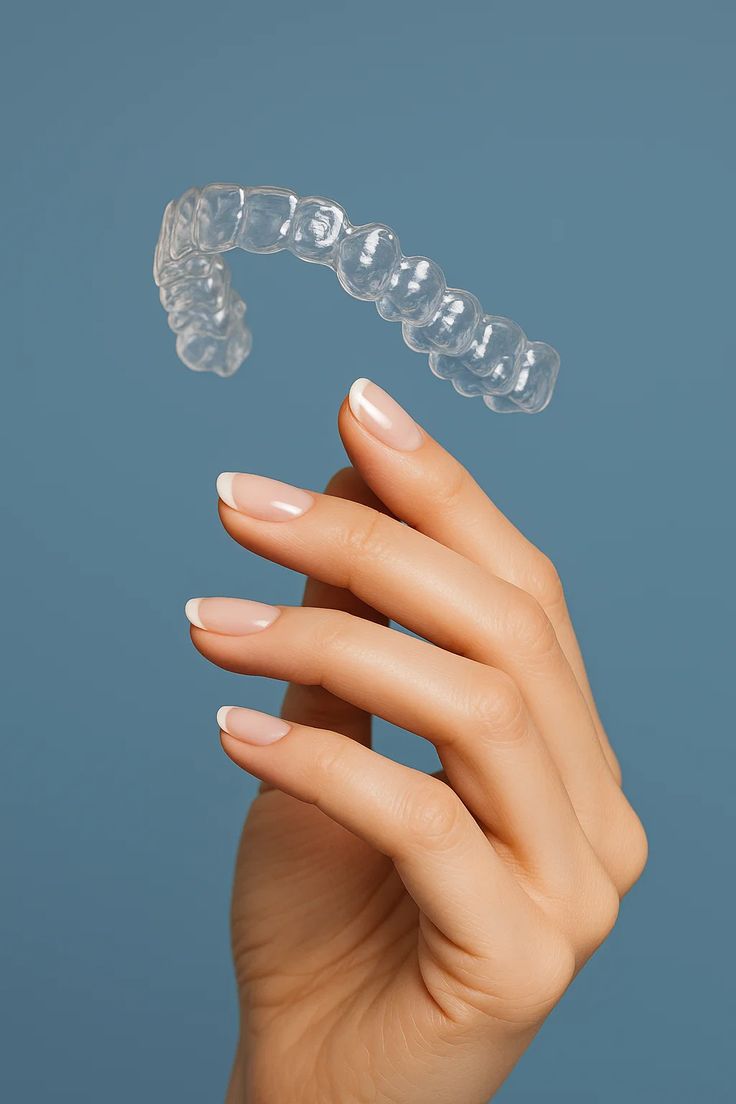 Invisalign clear aligner held by hand