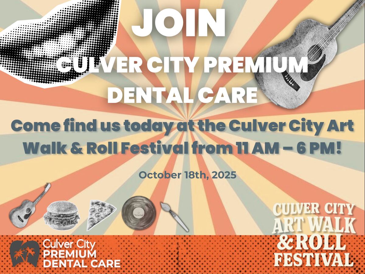 Promotional poster for the Culver City Art Walk & Roll Festival 2025 featuring Culver City Premium Dental Care's participation in the community event.