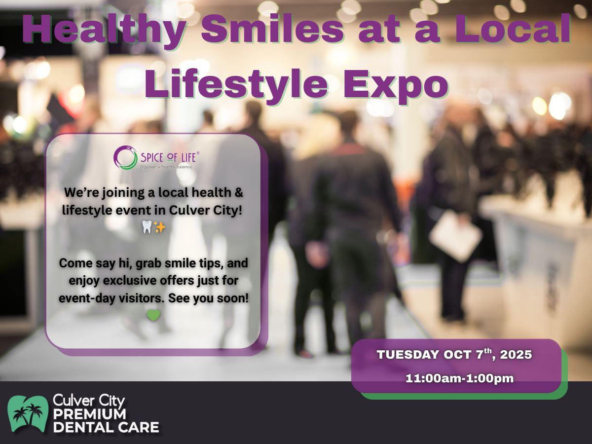 Promotional graphic for the Spice of Life Health & Lifestyle Expo featuring Culver City Premium Dental Care.