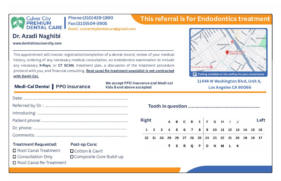 culver-city-endo-referral-form Dr. Azadi, dentist at Culver City Premium Dental Care